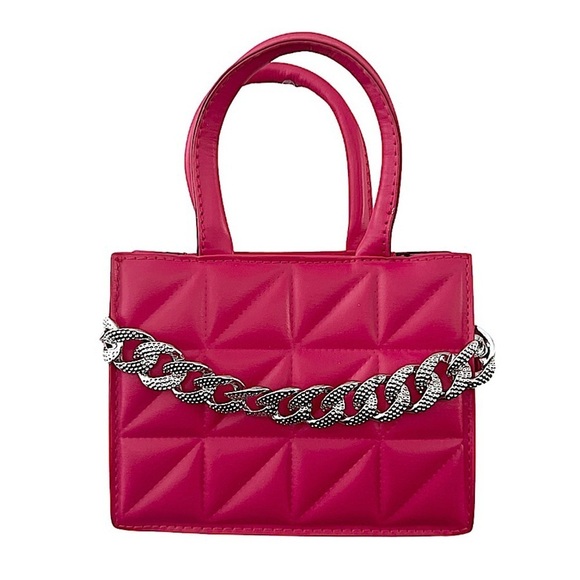 Pink Quilted Pattern Silver Chain Square Mini Shoulder Crossbody Bag Purse - Picture 1 of 7